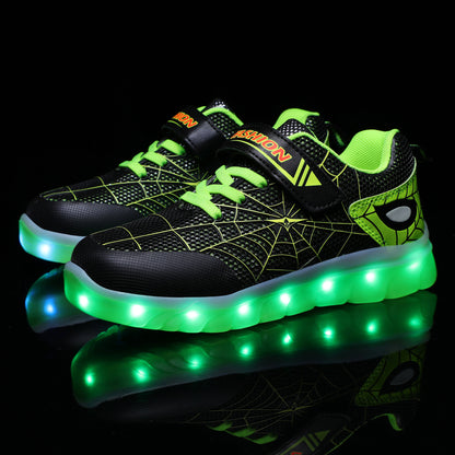 Size 26-37 Kids Led USB Recharge Glowing Shoes Children's Hook Loop - Hiccupzz