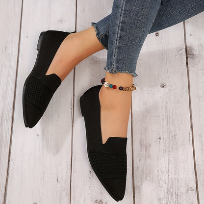 Women's Minimalist Slip-On Knitted Flats, Point Toe, Soft Sole Ballets, Lightweight Comfort - Hiccupzz
