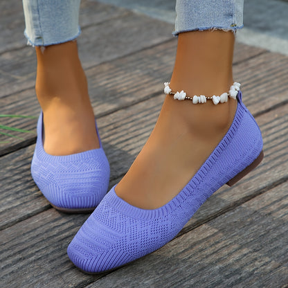 Women's Breathable Square Toe Slip-On Flats, Lightweight & Comfortable Casual Shoes - Hiccupzz