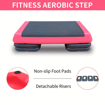Adjustable Workout Aerobic Stepper in Fitness & Exercise Step Platform Trainer Red Black with 2/4 Risers - Hiccupzz