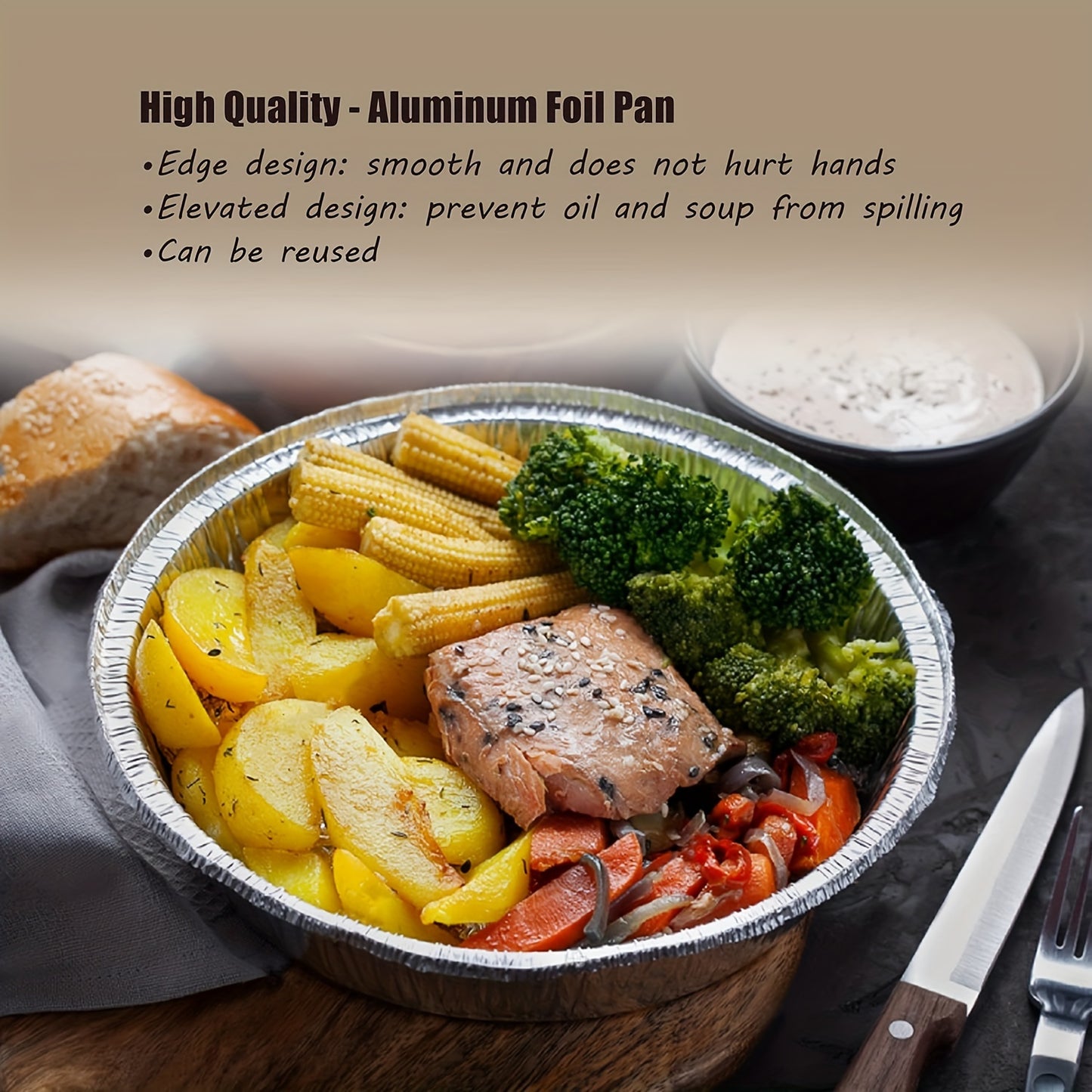 8 Inch (approx. 21 Cm) Round Aluminum Foil Pan With Lid | Pack Of 50 | Disposable Pans Freezer And Oven Safe - Disposable Takeout Pan With Clear Plastic Dome Lid.