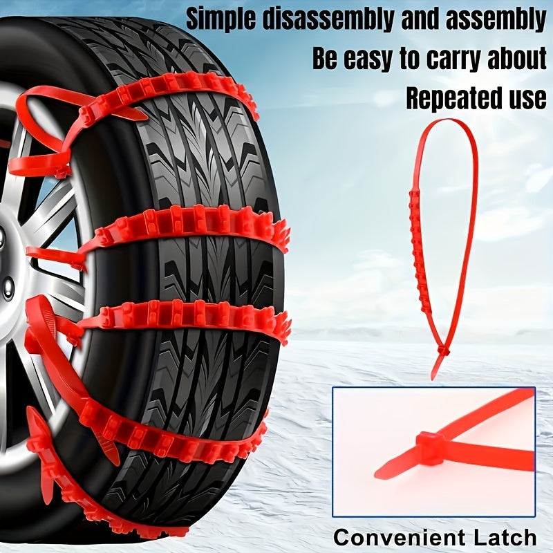 10 Pcs Set of Men's Car Accessories PE Snow Chains, Quick 2-Second Disassembly, Emergency Anti-Skid Chains for Cars and Motorcycles