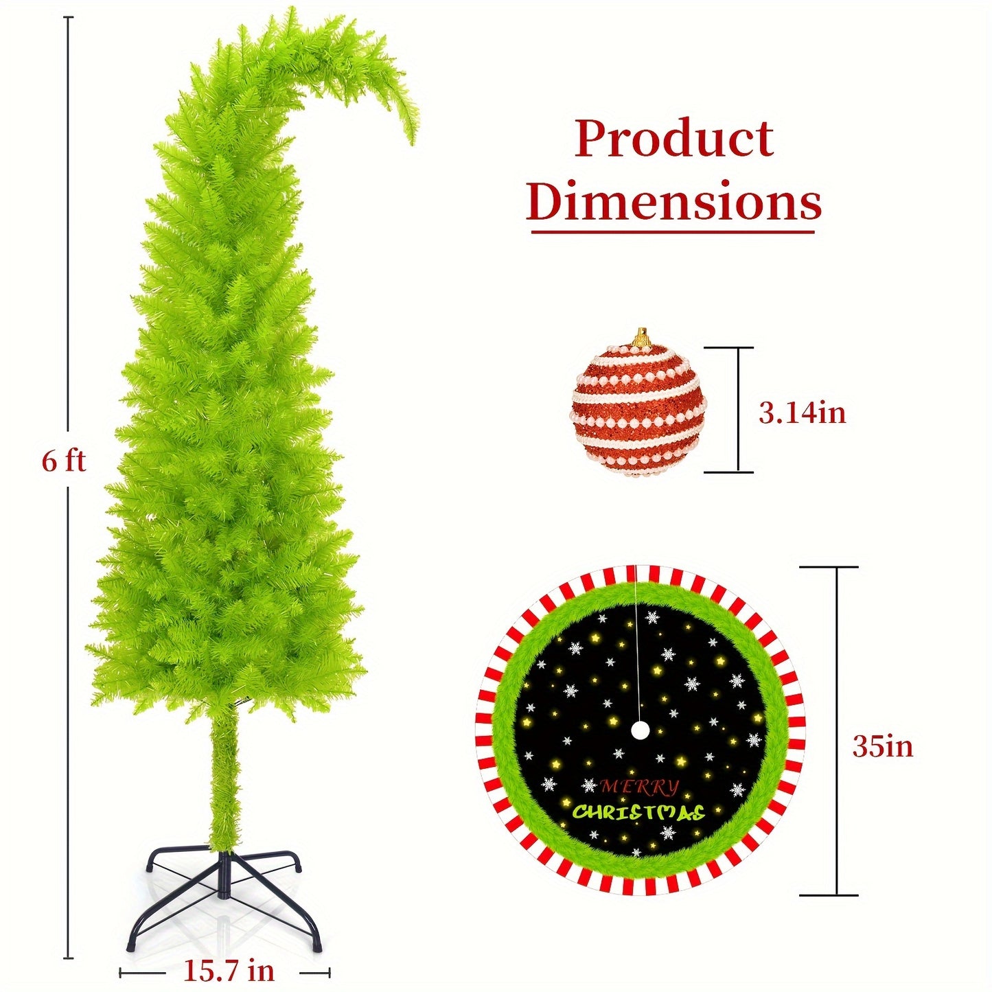 1 Pc 6FT Christmas Tree with Skirt, Lights, and Ornaments - Bendable Artificial Tree for Home, Office, Party, and Outdoor Décor