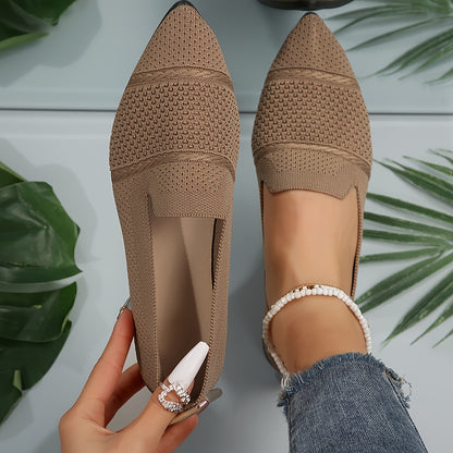 Women's Minimalist Slip-On Knitted Flats, Point Toe, Soft Sole Ballets, Lightweight Comfort - Hiccupzz