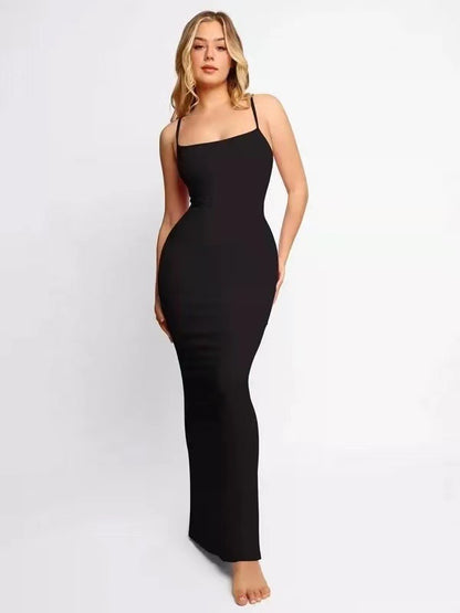 Round Neck Sleeved Slim Fitting Long Dress - Hiccupzz