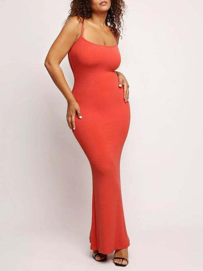 Round Neck Sleeved Slim Fitting Long Dress - Hiccupzz