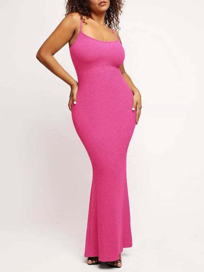 Round Neck Sleeved Slim Fitting Long Dress - Hiccupzz
