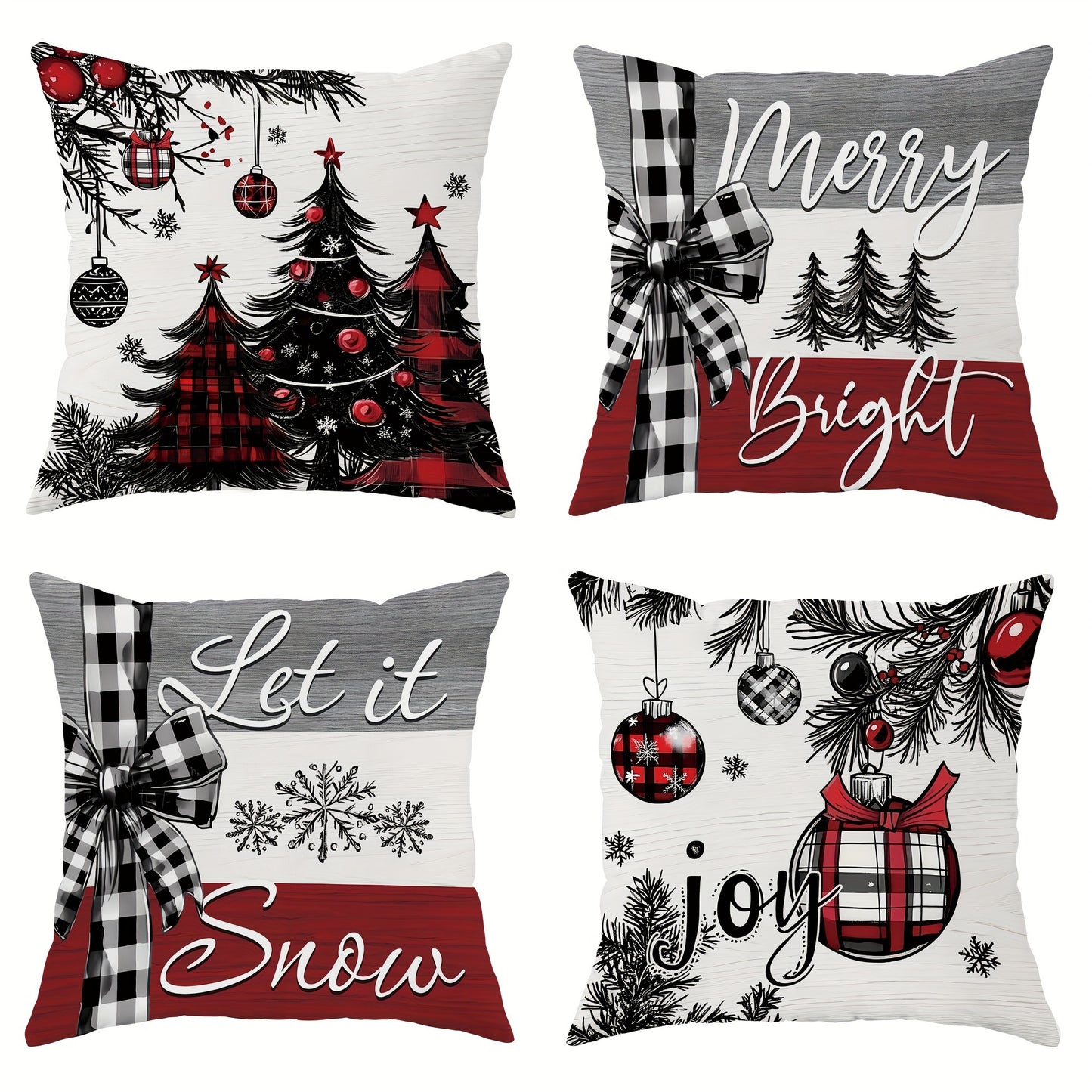 Set of 4 Modern Christmas Throw Pillow Covers 18 x 18 Inch Polyester Full Set