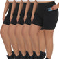 5 Pack Plus Size High Waisted Biker Shorts For Women With Pockets, Super Soft Tummy Control No See Through Workout Running Yoga Athletic Shorts - Hiccupzz