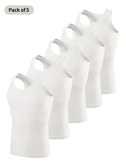 5-Pack Men's Tank Tops - Breathable Quick-Dry Fitness Vests, Casual Plain Color Summer Undershirts - Hiccupzz