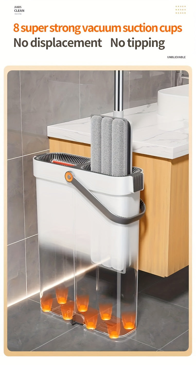 Flat Mop and Bucket Set with Self-Cleaning System - Stainless Steel & Durable ABS Construction