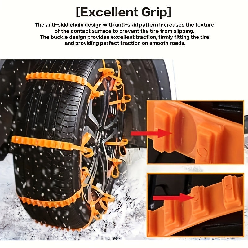 10 Pcs Set of Men's Car Accessories PE Snow Chains, Quick 2-Second Disassembly, Emergency Anti-Skid Chains for Cars and Motorcycles