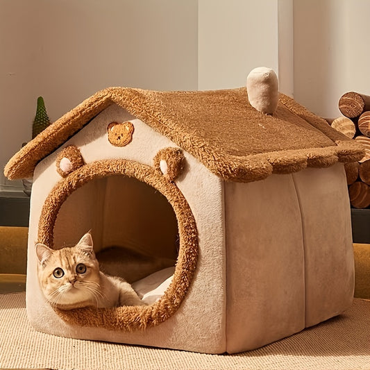 1 Pc Luxury Cozy Cat Bed - Removable, Washable, Warm Plush Cave