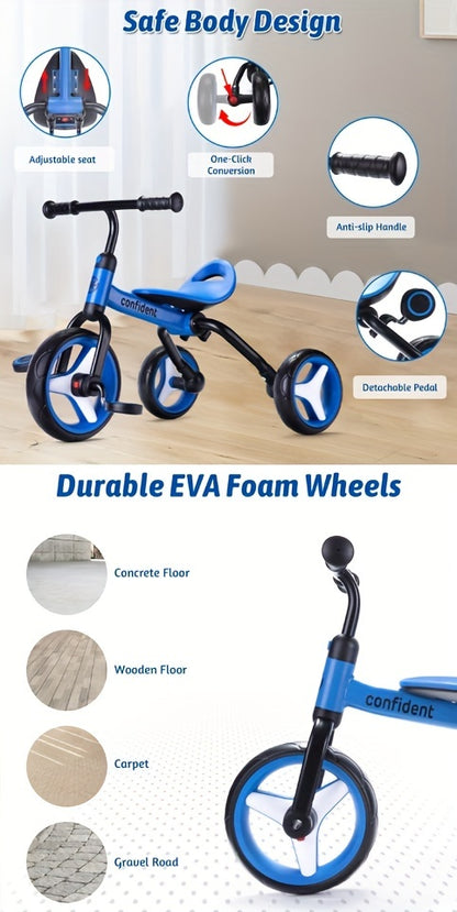 4-in-1 Kids Tricycle for 2-5 Years Old, Folding Toddler Balance Bike with Removable Pedals
