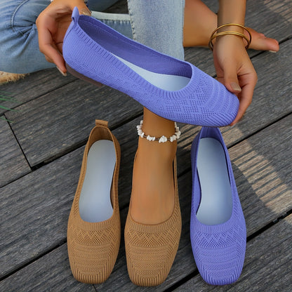 Women's Breathable Square Toe Slip-On Flats, Lightweight & Comfortable Casual Shoes - Hiccupzz