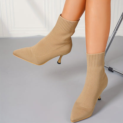 Women's Elegant Pointed Toe Ankle Boots - All-Season Slip-On Dress Boots with Stiletto Heel - Hiccupzz