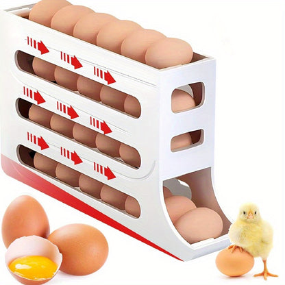 4-Tier Rolling Egg Dispenser for Refrigerator – Automatic 30-Egg Storage Rack for Kitchen