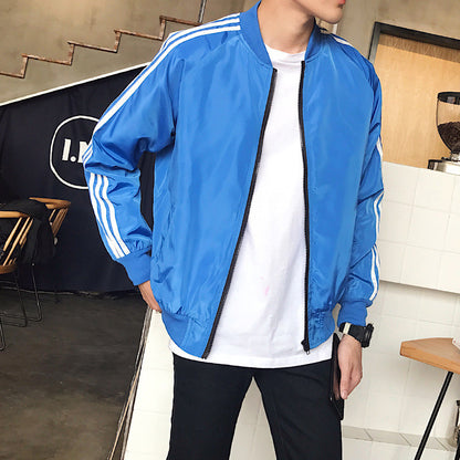 Men's Lightweight Striped Sun Protection Jacket – Youthful Stand Collar Design, Plus Size Available