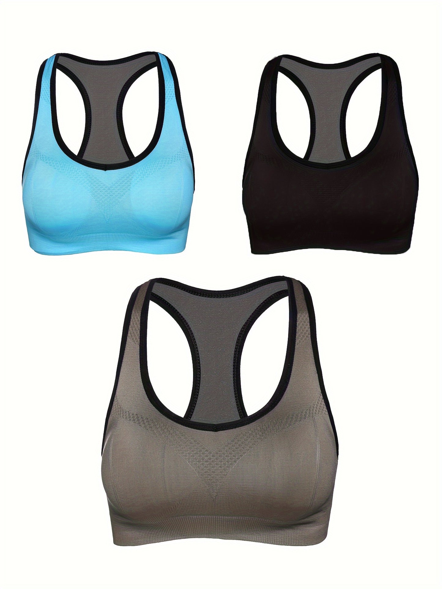 3pcs High Impact Racerback Sports Bra for Women - Padded, Seamless, Wireless Support for Yoga, Gym, Workout, and Running - Women's Activewear