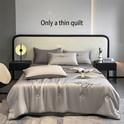 Luxury Embroidered Ice Silk Summer Quilt - Cooling, Lightweight Bedding For All Seasons, Machine Washable (Pillowcase Not Included) - Hiccupzz
