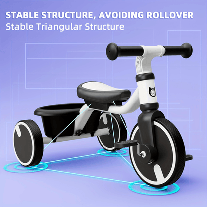 1.5-5 Years Toddler Balance Bike with Adjustable Seat, PU Wheels, Storage Basket, Easy to Assemble