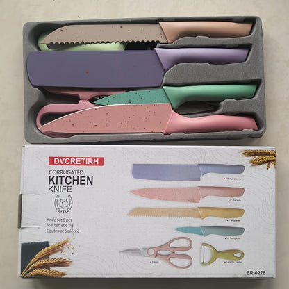 6-Pcs Kitchen Knife Set - High Carbon Stainless Steel, Non-Stick Coating, Gift Box, Ideal for Cooking, Camping, RV Travel, and Dormitory Use - Hiccupzz
