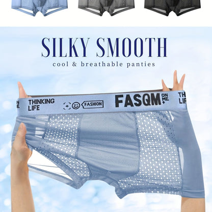 3-Pack Men's Ice Silk Breathable Mesh Boxer Briefs - Soft & Stretchy Comfy Underwear - Hiccupzz