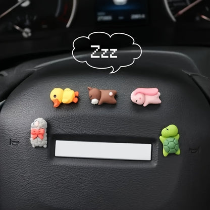 Set of 6 Mini Cartoon Car Console Decorations: Sleeping Rabbit, Sheep, Bear, Duck, Elephant, and Turtle Ornaments for Rearview Mirrors and Interior Accessories - Hiccupzz