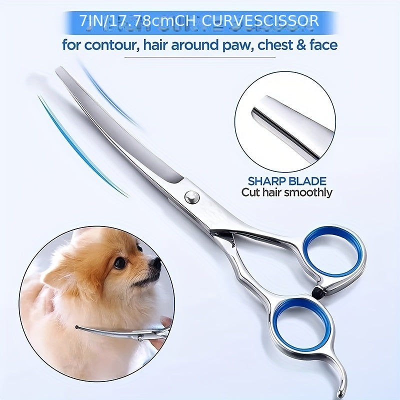 Dog Grooming Scissors Kit – Professional Pet Cleaning and Grooming Tool Set with Safety Round Tip Stainless Steel Shears for Dogs & Cats