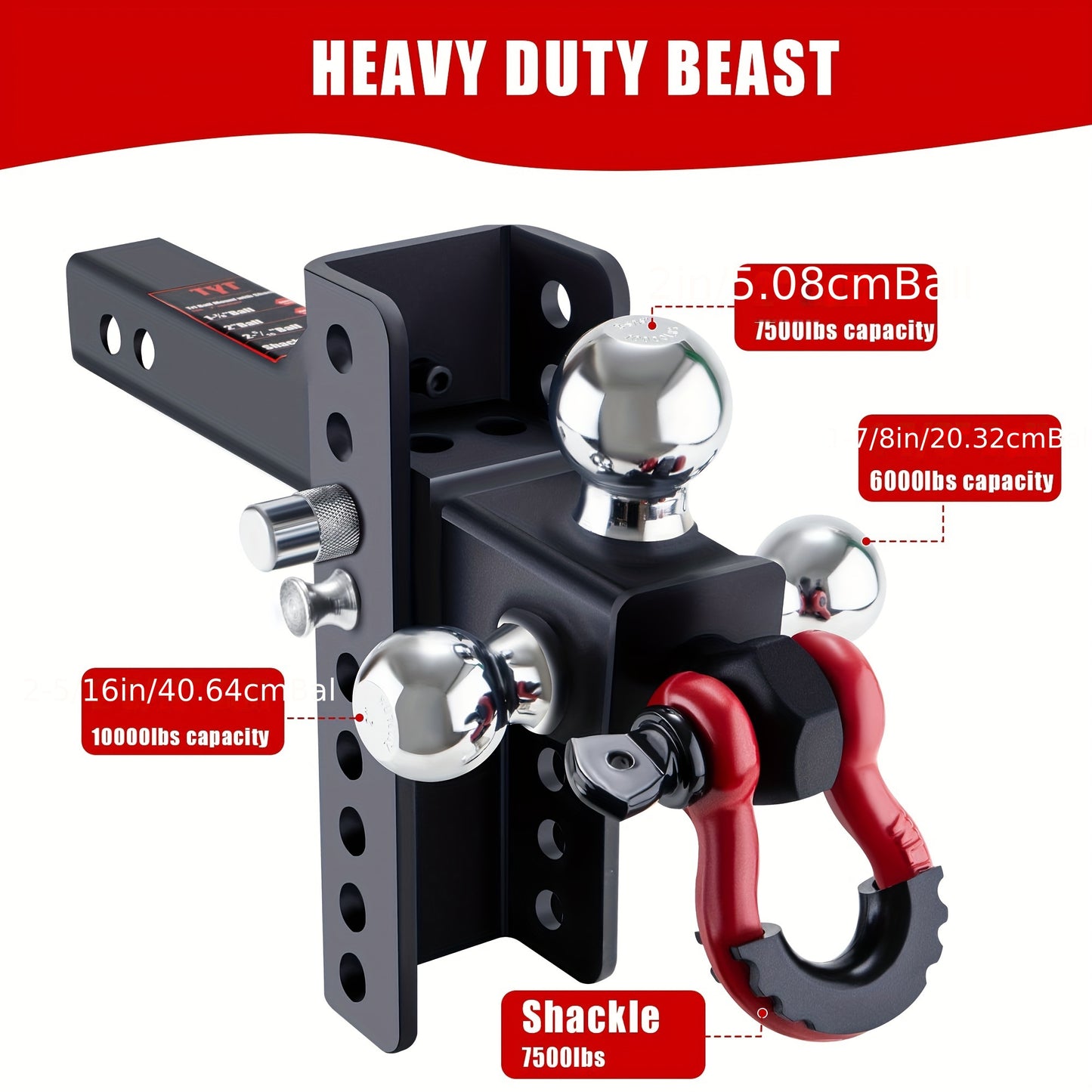 Adjustable Heavy-Duty Trailer Hitch - Tri-Ball Mount with Locks, Pin, & Rotatable Tow Shackle