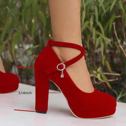Elegant Women's Buckle Strap Platform Pumps for Weddings and Banquets - Hiccupzz