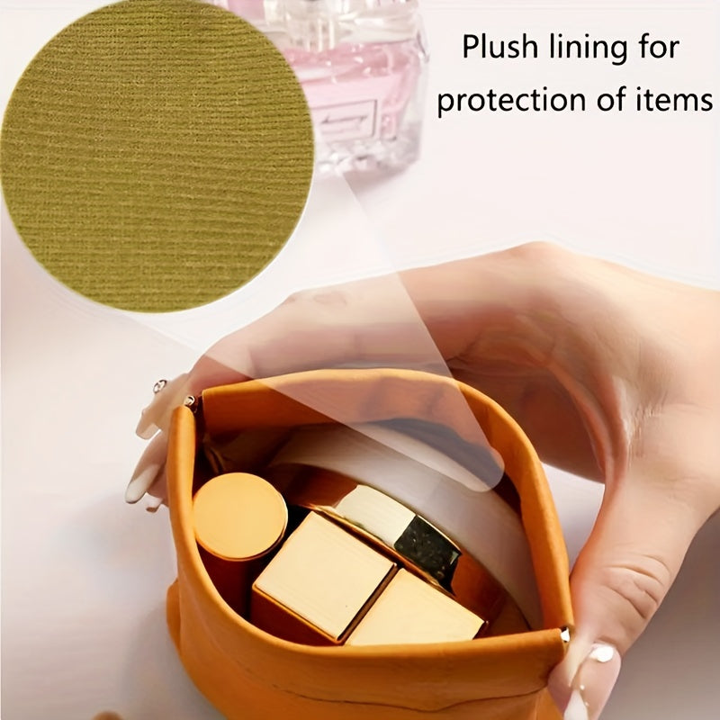 1pc Luxury PU Leather Mini Storage Pouch – Self-Closing Coin Purse & Lipstick Holder, Portable Travel Organizer for Cosmetics