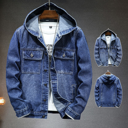 Hooded Denim Jacket Men's Spring - Hiccupzz