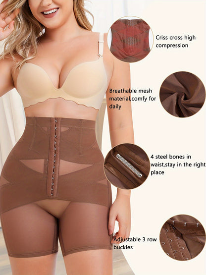 Women's High-Waist Shapewear Tummy Control Body Shaper Shorts, Butt Lifter Panties, Adjustable Waist Trainer, Breathable Fabric, With 4 Steel Bones - Hiccupzz