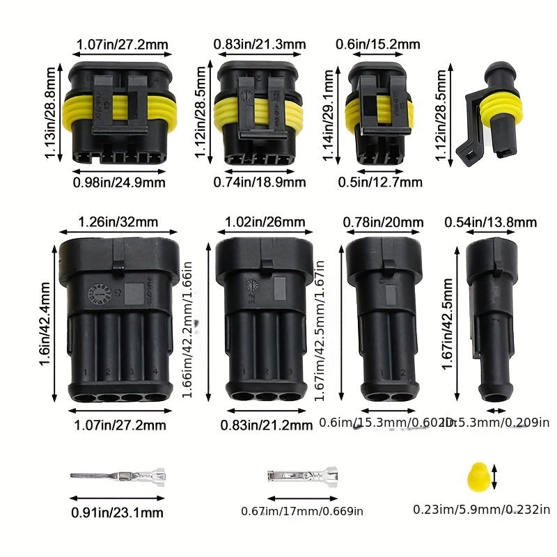 352 Pcs Waterproof Automotive Electrical Connector Kit - Durable 1/2/3/4 Pin Wire Plugs for Car Repairs