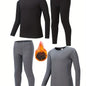 4 Pcs Youngsters' Thermal Underwear Set, Cozy Fleece Lining, Stretchy Knit Fabric - Hiccupzz
