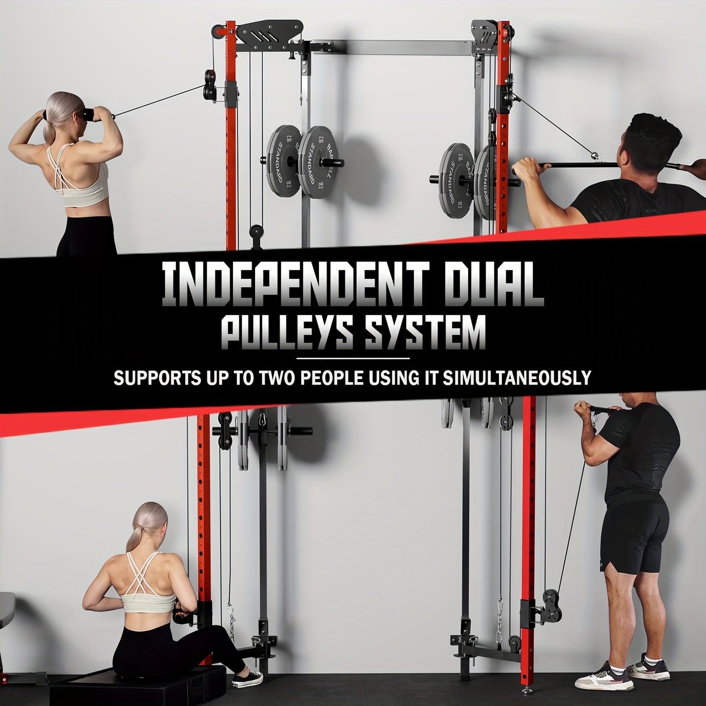 Wall Mounted Folding Squat Rack with Cable Crossover & LAT Pull Down, 5 Adjustable Modes, Space-Saving Home Gym Trainer