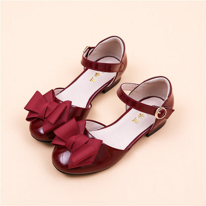 Big Kids' Hollow Velcro Patent Leather Shoes With Bow - Hiccupzz