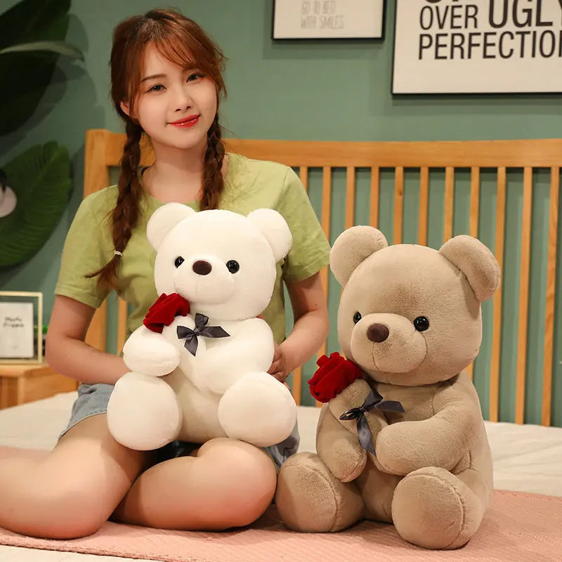 23-45cm New Lovely Hug Roses Teddy Bear Plush Pillow Stuffed Soft Animal Dolls