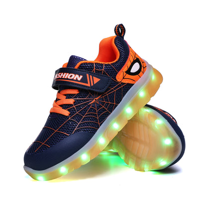 Size 26-37 Kids Led USB Recharge Glowing Shoes Children's Hook Loop - Hiccupzz