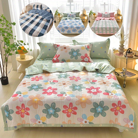 3pcs Skin-friendly Summer Cooling Quilt Set, Soft And Comfortable Quilt For All Seasons, Special For Single Double Hotel Home Bedroom Guest Room Sofa (1pc Thin Quilt + 2pcs Pillowcase Without Core)