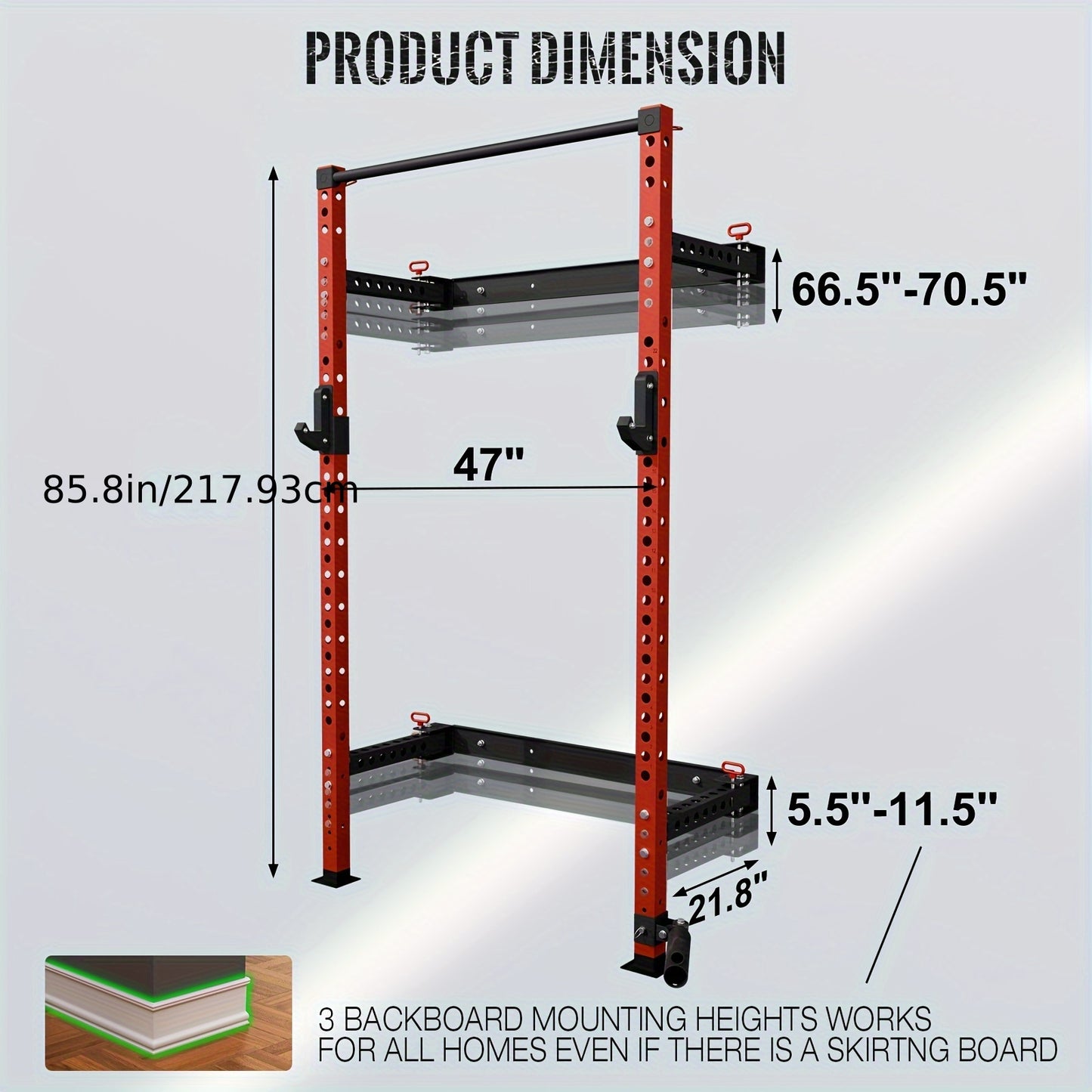 2.36" X 2.36" Folding Wall-Mounted Squat Rack, 800lbs Capacity with Pull-Up Bar & Attachments