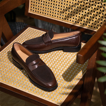 Square Toe Men's Fashion Leather Color Block Casual Shoes - Hiccupzz