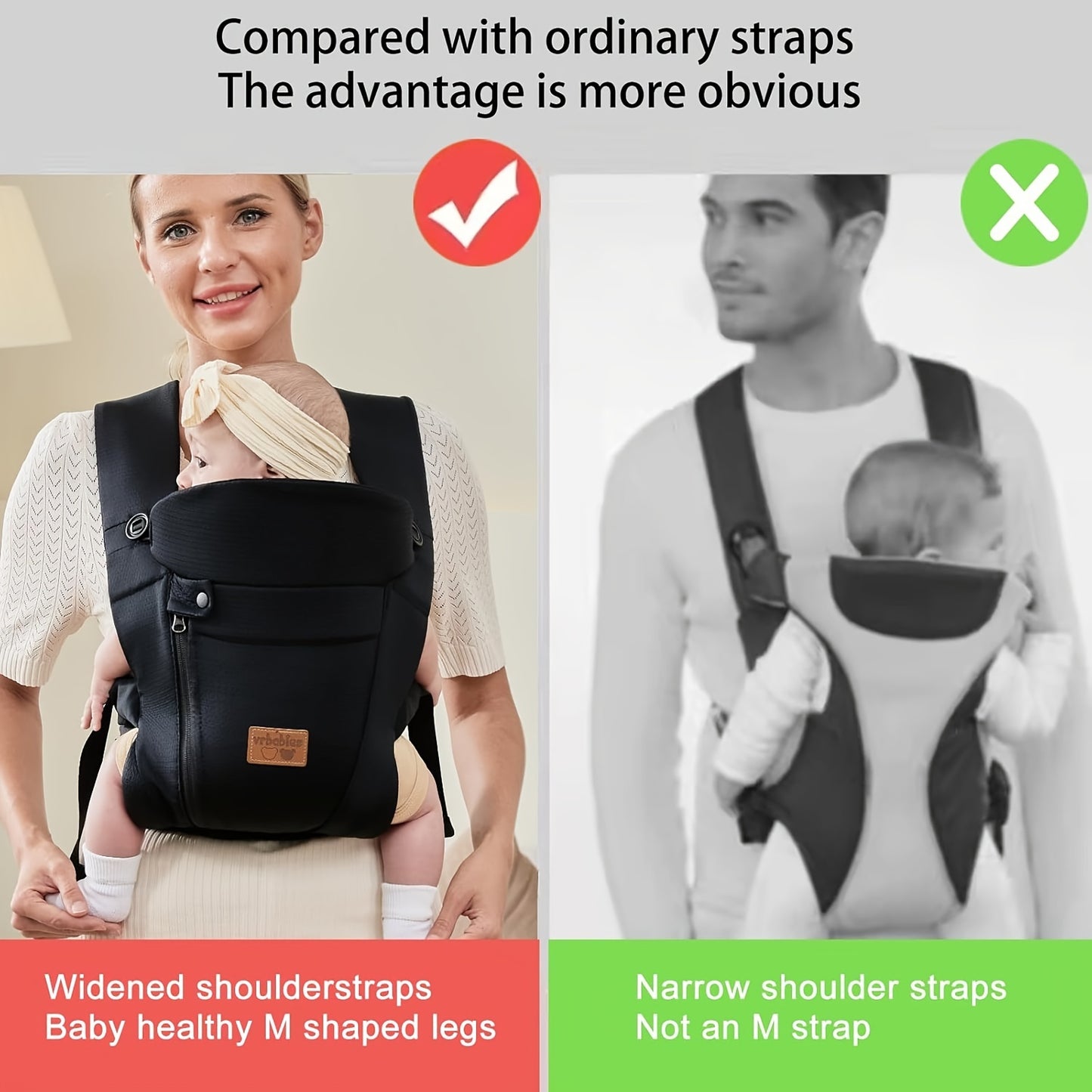 Ergonomic Baby Carrier - Newborn & Toddler Wrap, Hands-Free Sitting Support Sling, Breathable Chest Carrier