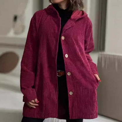 Women's Hooded Loose Corduroy Casual Jacket - Hiccupzz