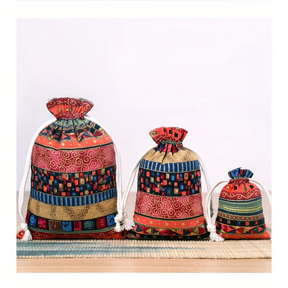 Egyptian-Inspired Linen Gift Bag with Drawstring: Versatile Storage Pouch for Jewelry, Halloween Candy, Christmas Presents, and Party Favors (3.9x5.51 Inches) - Hiccupzz