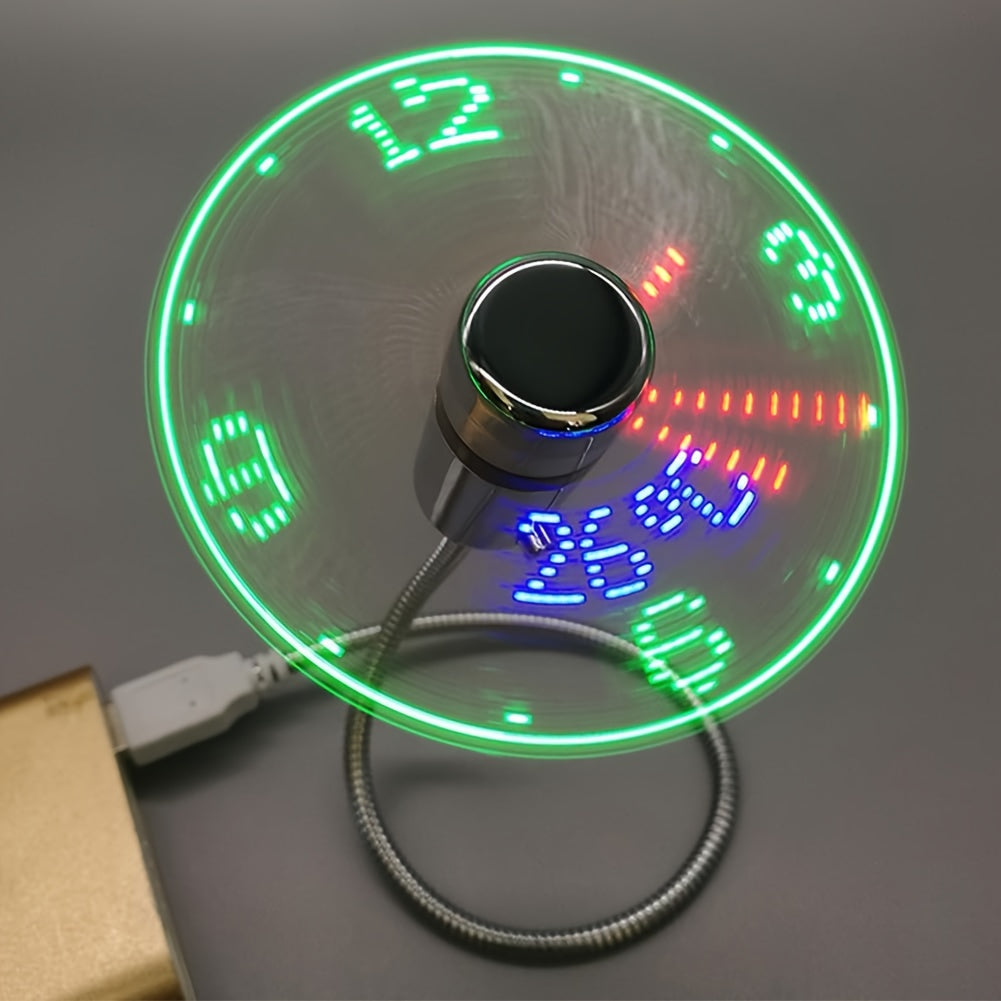 Winter New Christmas Portable USB LED Clock Fan - Energy Saving, Flexible Design, Time Display & Temperature Check