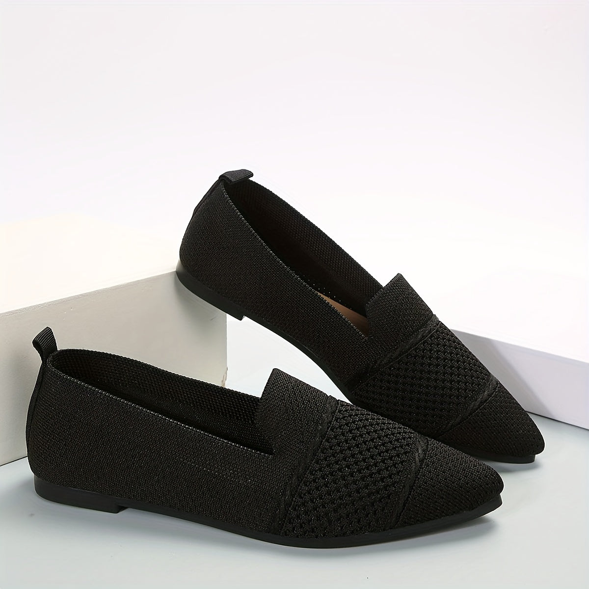 Women's Minimalist Slip-On Knitted Flats, Point Toe, Soft Sole Ballets, Lightweight Comfort