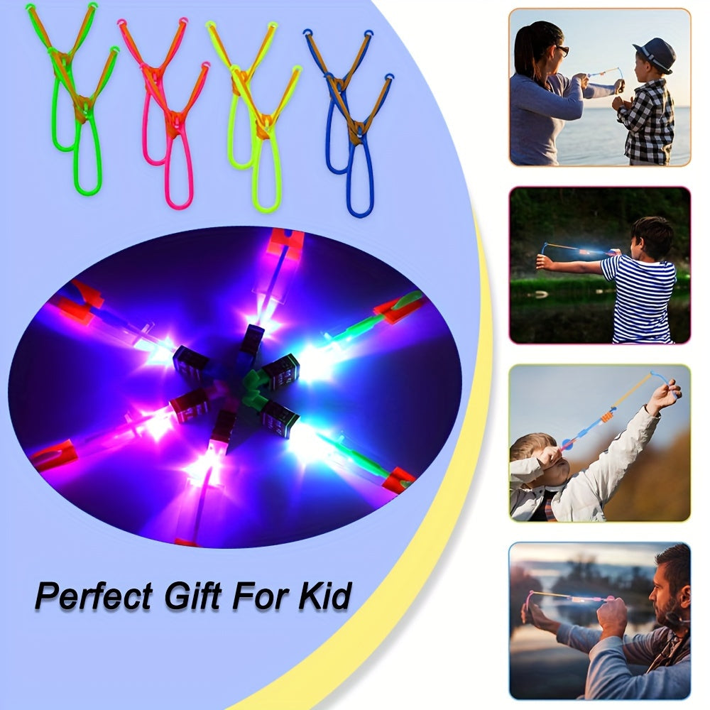 10 Pcs LED Glow Slingshot Toys - Flashing Rocket & Helicopter Designs, Perfect for Birthday Gifts, Carnival Prizes & Classroom Rewards