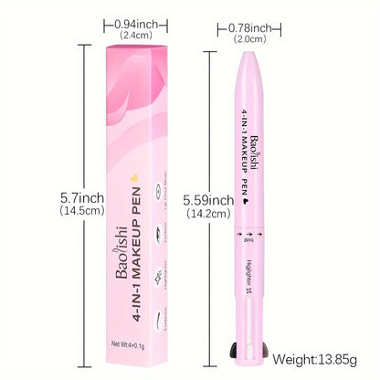 4-in-1 Makeup Pen - Highlighter, Lip Liner & Eyeliner in Matte Finish for All Skin Types - Brown/Red/Black Shades
